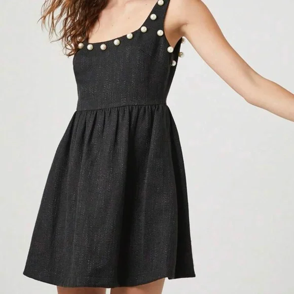 Forever 21 Black Mini Dress with Pearl Accents